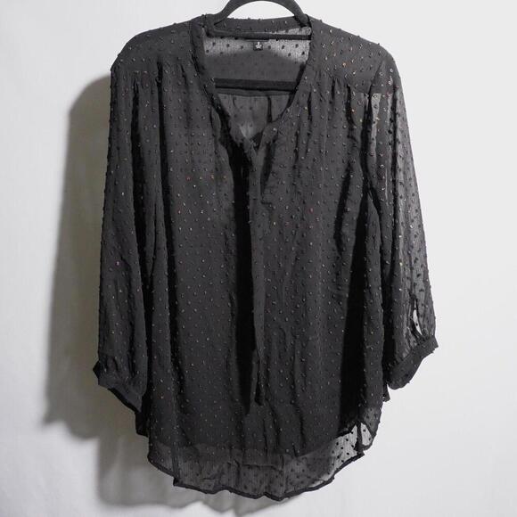 Torrid 2 Black Sheer Iridescent Polka Dots Swiss Dot Blouse Shirt Witchy Goth 2X - Picture 1 of 7